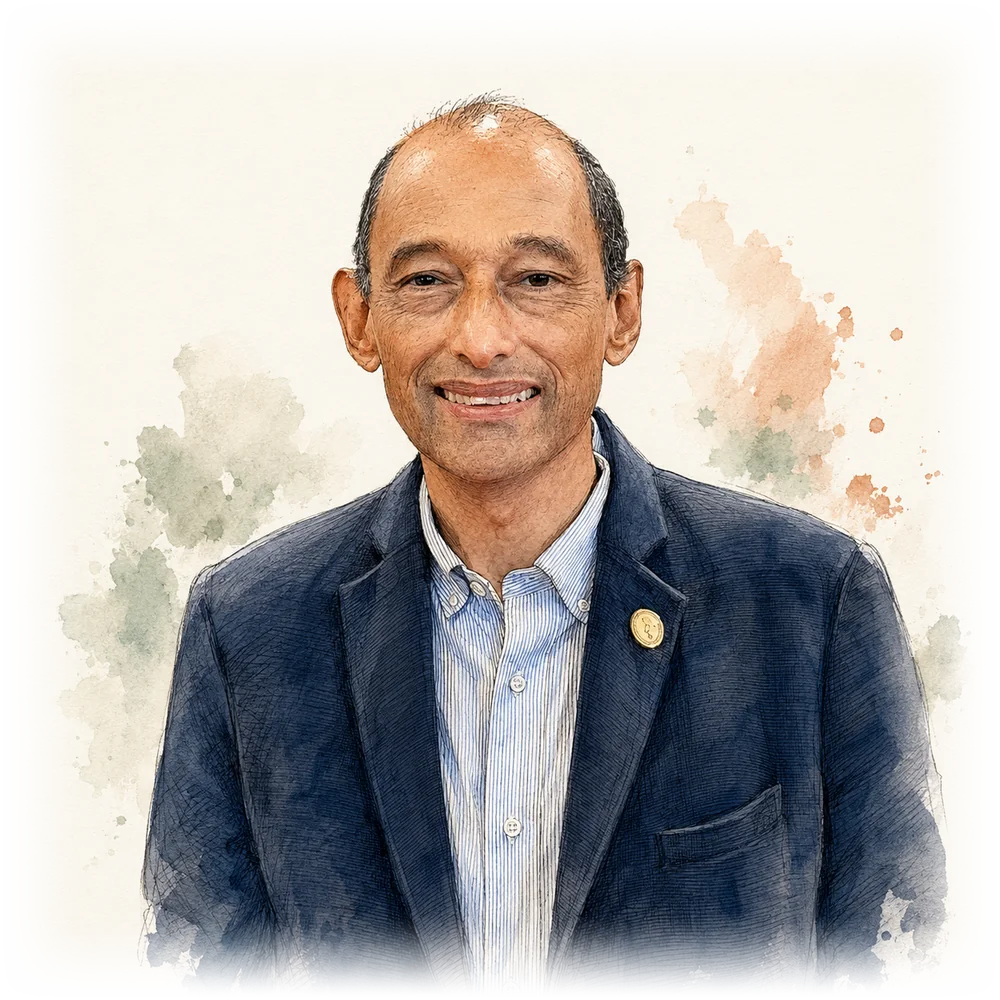 Retrato en acuarela y tinta de Pablo J. Patiño G.